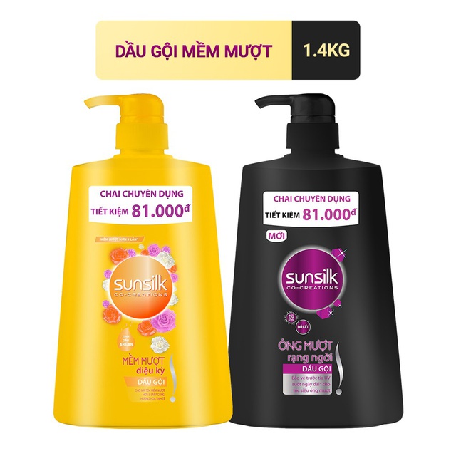 Dầu gội Sunsilk mềm mượt diệu kì chai vàng đen 1.4l