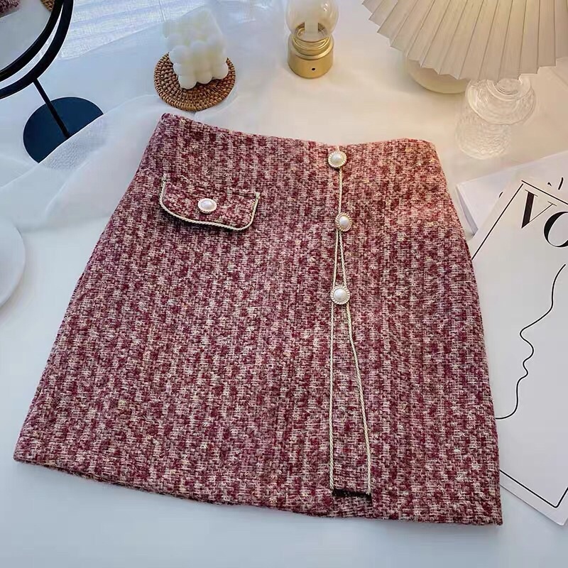 Chân váy dạ tweed đính ngọc sang chảnh có lót trong kèm video thật