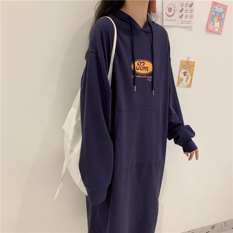 Đầm Hoodie Dáng Rộng Dài Quá Gối Thời Trang Mùa Thu Cho Nữ