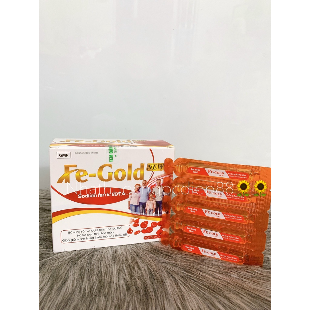 FE GOLD NEW Bổ sung sắt, Acid Folic cho bà bầu và trẻ từ 2 tuổi - Dạng siro an toàn, dễ uống - Hộp 20 ống