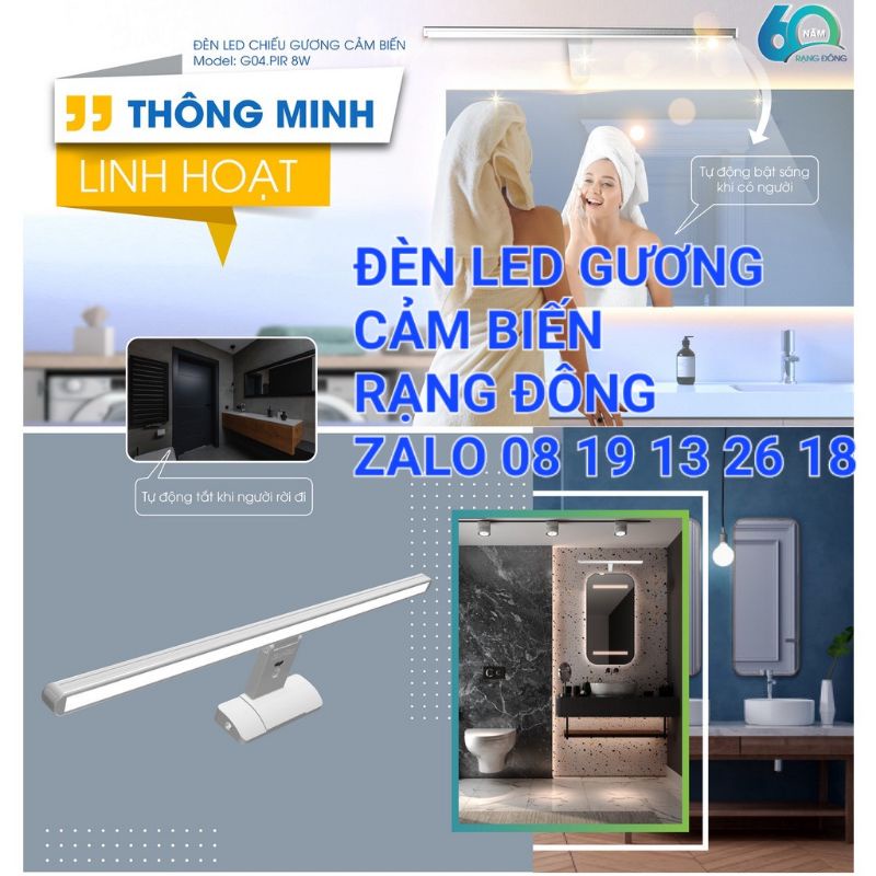 Đèn Led GƯƠNG Cảm Biến 8W Rạng Đông, thông minh cao cấp, mã G04.PIR 8W