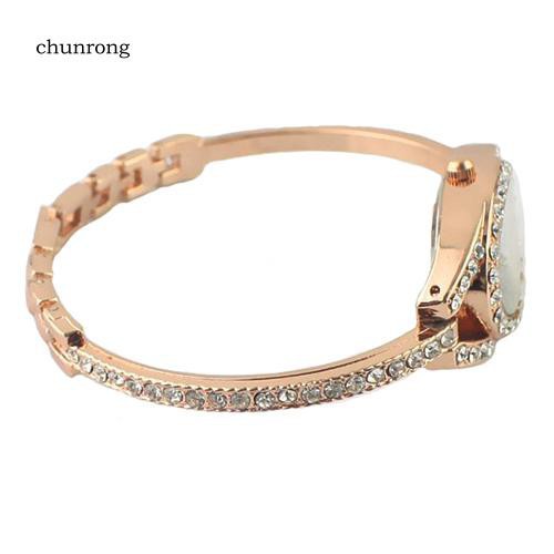 CHU_Lady's Fashion Minimalism Shiny Rhinestone Golden Tone Stainless Steel Wrist Watch