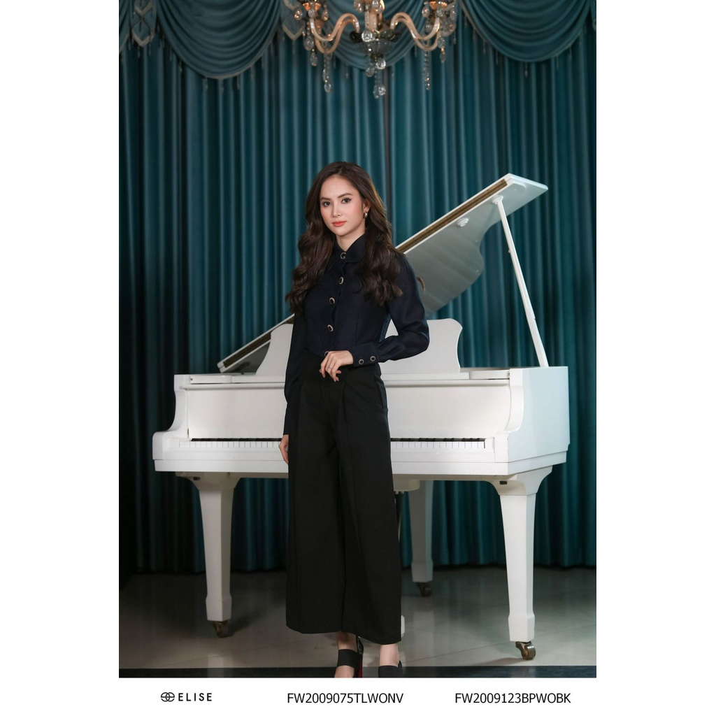 Quần suông đen ống rộng Elise
