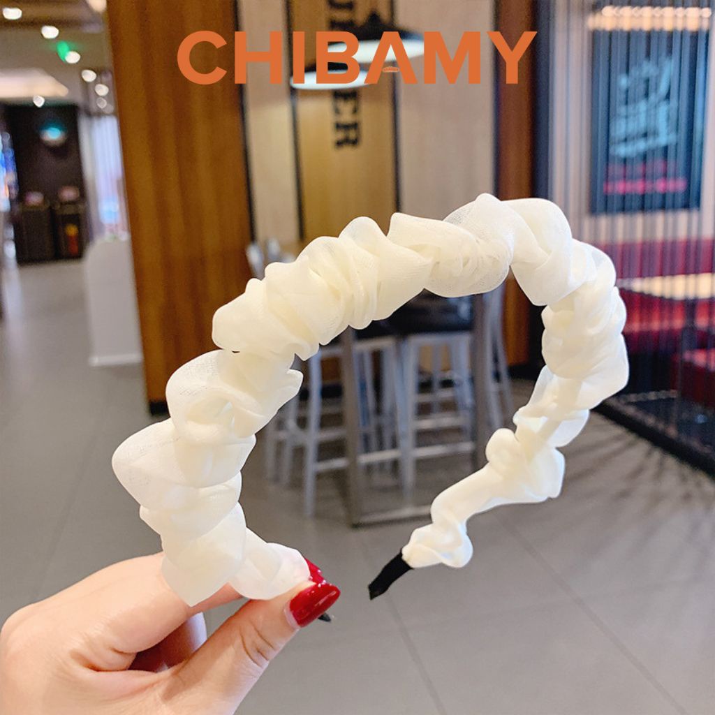 Băng đô cài tóc vải voan xếp ly nhún CHIBAMY cute, bờm cài tóc nữ phong cách tiểu thư Hàn Quốc