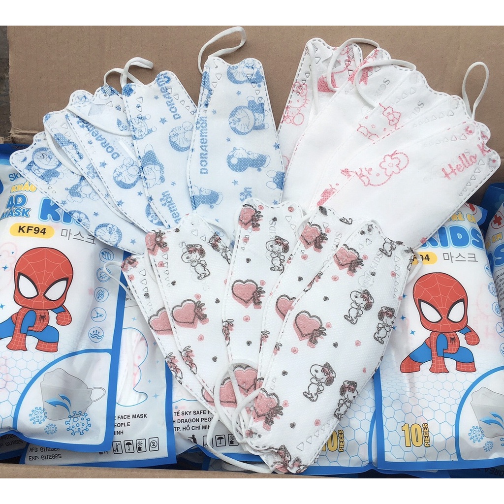 (Đủ Hình)-Khẩu trang 4d KF94 cho bé hình họa tiết siêu dễ thương( túi 10 cái)