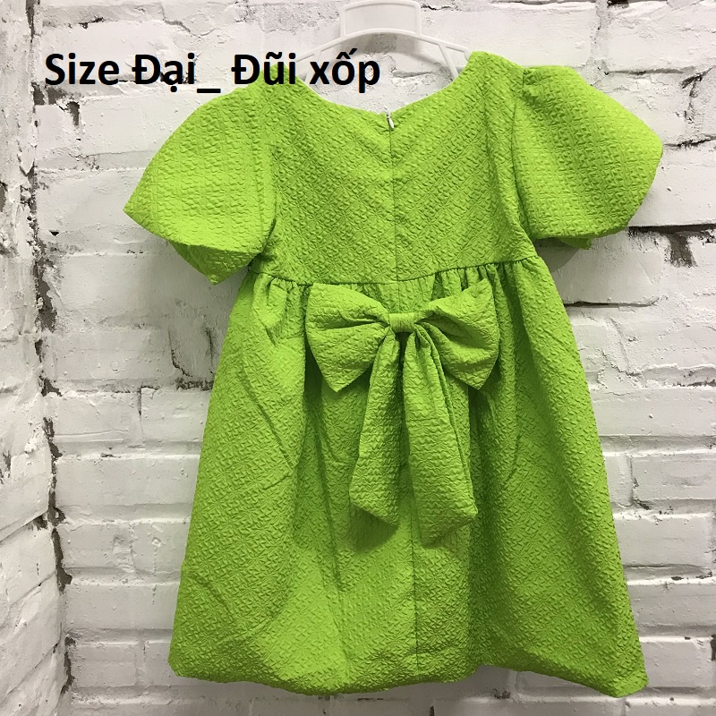 Váy bé gái đũi xốp nhăn hoặc váy ren mầu xanh nơ lưng bản to 8-36kg XHN999