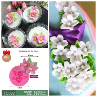 Khuôn Silicon Hoa Sứ 2 bông kèm lá KSHS03 kt3cm