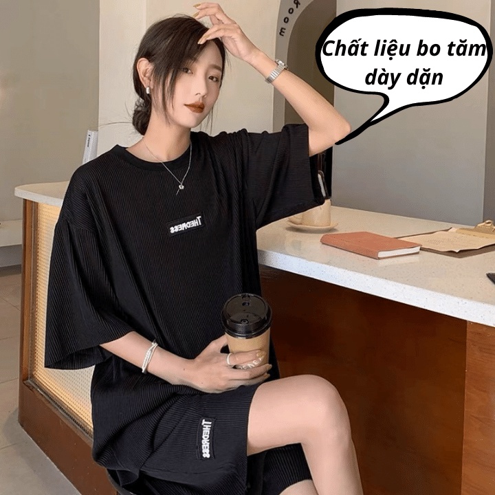 [RẺ VÔ ĐỊCH] Bộ thun nữ tay lỡ form rộng unisex chất vải bo tăm dày dặn, logo phong cách cá tính