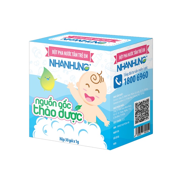 Bột pha nước tắm trẻ em Nhân Hưng hộp 30 gói