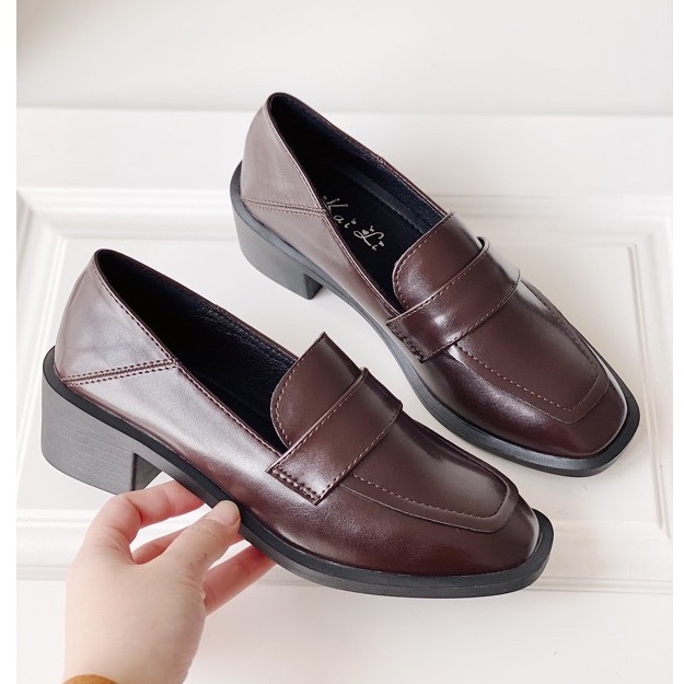Giày Loafer moca lười nữ cao cấp da mềm đế cao CÓ SẴN 5cm tôn dáng dễ phối đồ văn phòng màu đen màu nâu