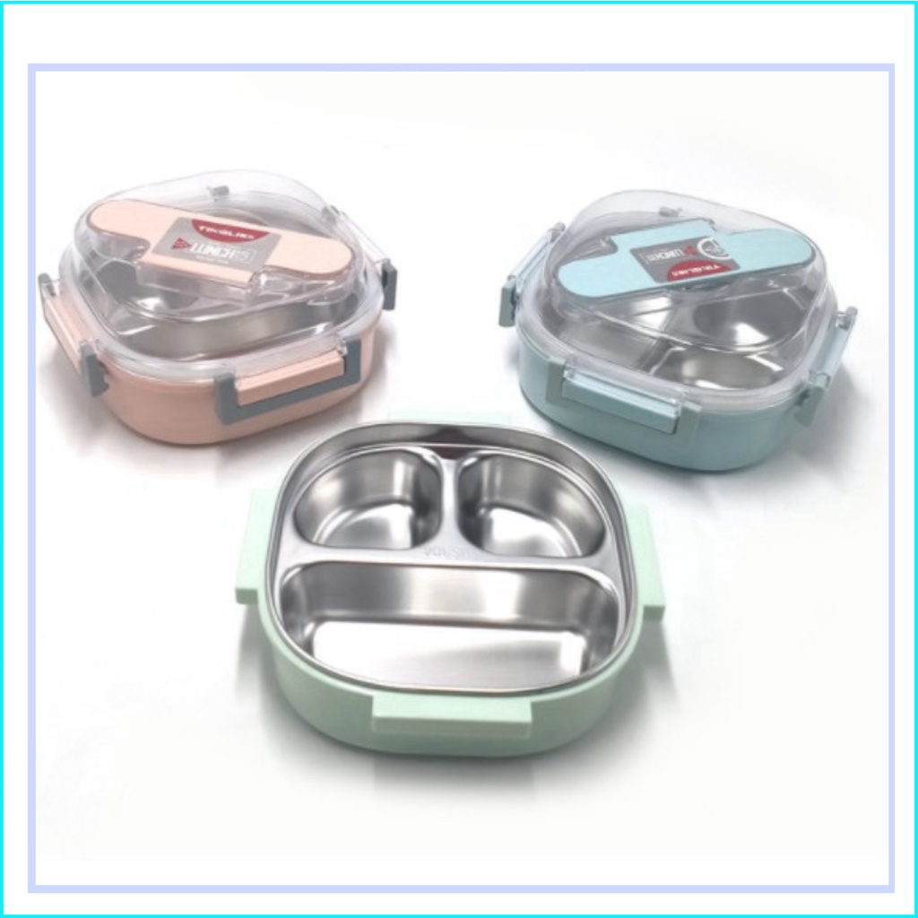 Hộp cơm inox vuông chia 3 ngăn ❤️FREESHIP❤️hàng cao cấp