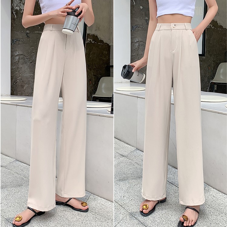 LEEVA - Quần tây nữ ống suông lưng cao eo co giãn 2 màu ulzzang girl Q037