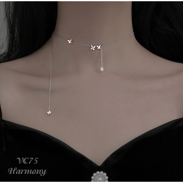 Vòng cổ, dây chuyền nữ bạc 925 cao cấp hồ điệp cánh bướm nhỏ đính đá nữ tính, sang chảnh VC75|TRANG SỨC BẠC HARMONY