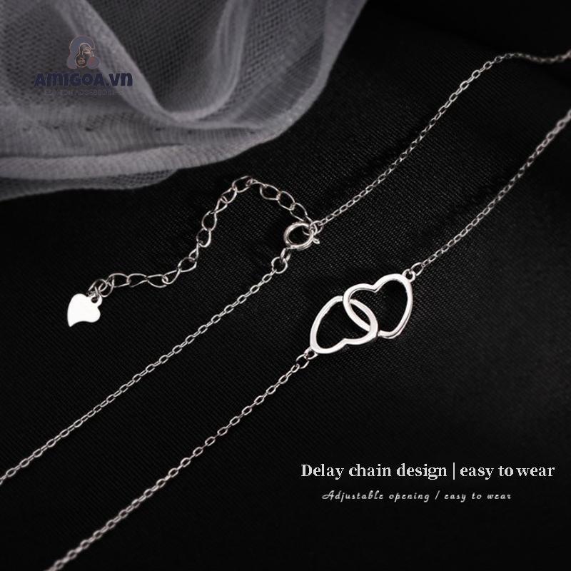 Vòng cổ Sợi Xích Mặt Hình Trái Tim Đôi Đơn Giản