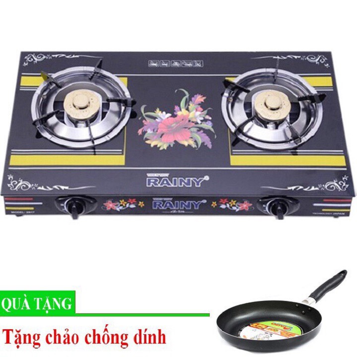 Bếp Gas Đôi Chén Nhôm RAINY + tặng chảo chống dính