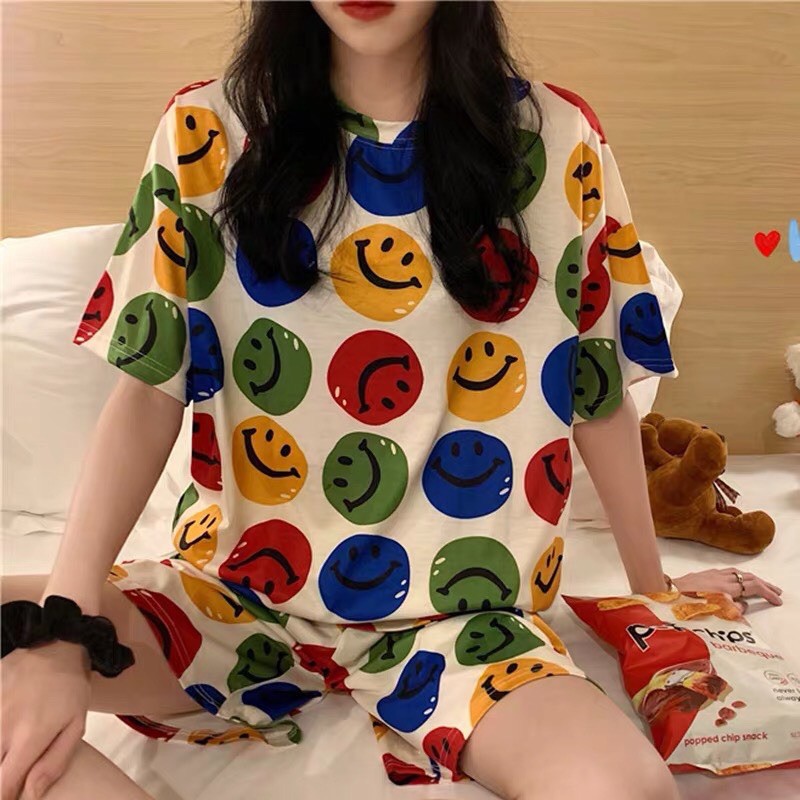 Đồ Ngủ Nữ Cotton Thun Cộc Tay Pijama Đồ Bộ Nữ Cộc Tay Dễ Thương Mùa Hè Chất Mát Mẫu 2021 K5C3