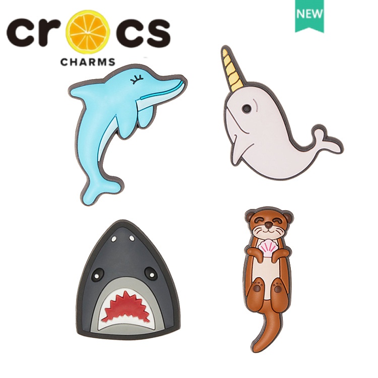 Khóa Cài Giày crocs Họa Tiết Cá Mập / Cá Heo / Hoa Hoạt Hình DIY Trang Trí Trên Cùng