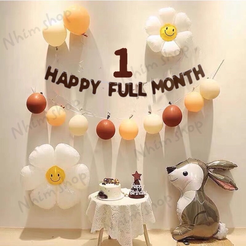 Dây chữ happy fullmonth chất dạ nâu phong cách Hàn Quốc