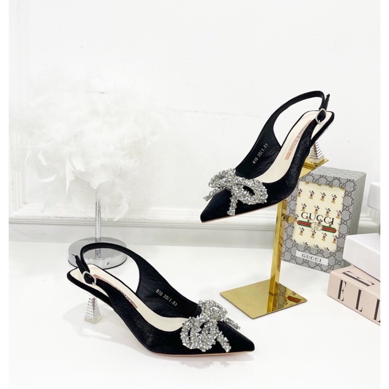 Sandal nơ đá mũi nhọn gót nhọn fullbox