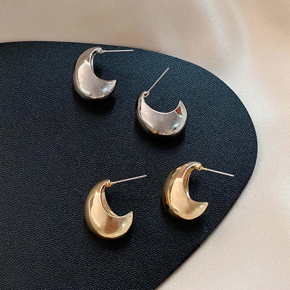 USNOW Khuyên Tai Tròn Màu Bạc Đơn Giản Thời Trang Cho Nữ