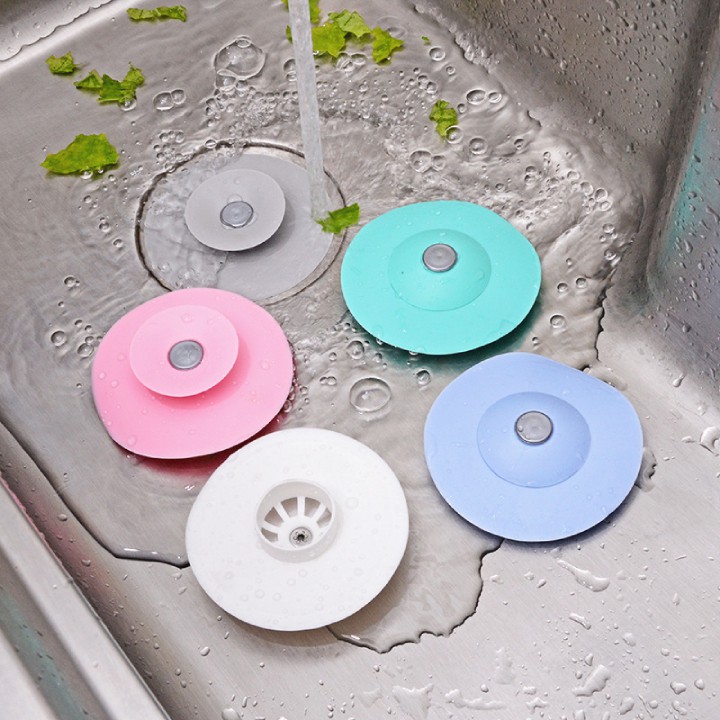 SG - Miếng nhựa silicon dẻo chặn rác, tóc bồn rửa chén bác nhà tắm có nút bật chặn giáng ngăn mùi hôi