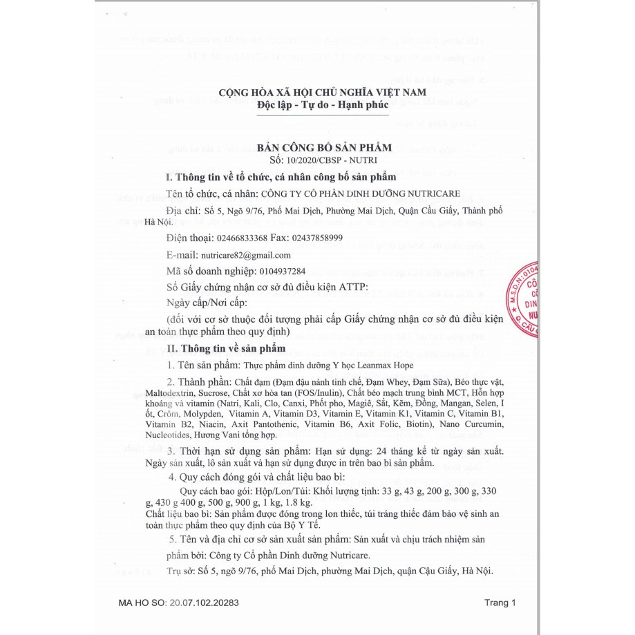 Sữa Lean Max Hope 400- 900g