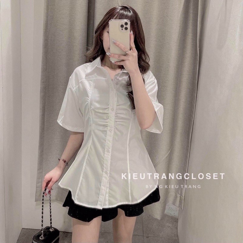 [Mã WASKT304 giảm 15% tối đa 30K đơn 99K] Áo sơ mi trắng cộc nhún giữa
