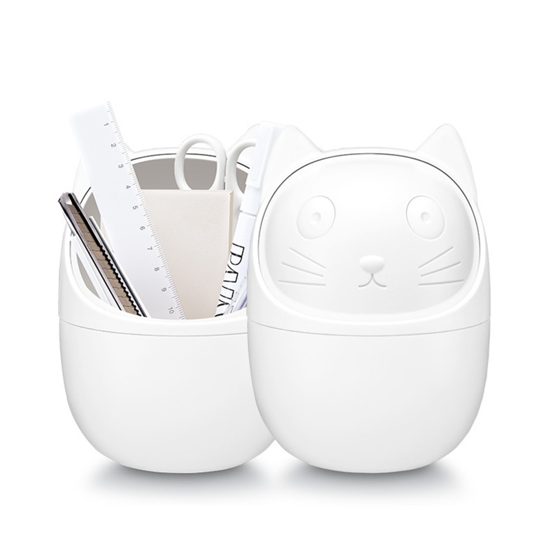 Thùng Đựng Rác Nắp Lật Xoay Mini Để Bàn Hình Mèo Hoạt Hình Dễ Thương