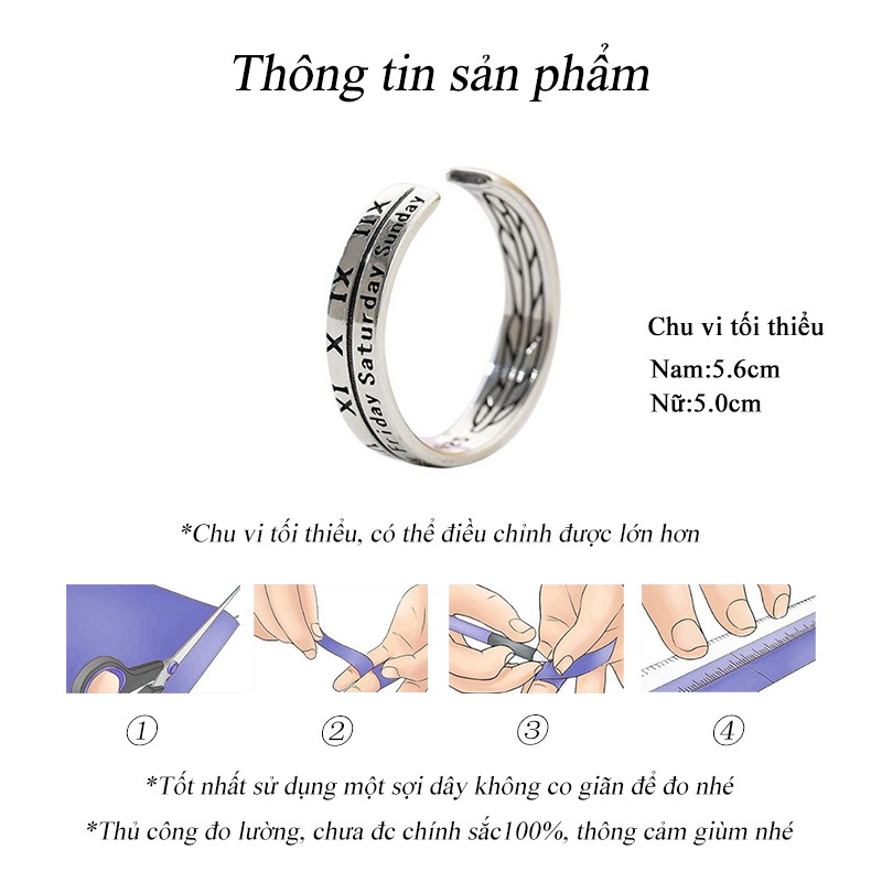 Nhẫn đôi Nam nữ Mạ bạc Số la mã Mở miệng có thể điều chỉnh Quà ngày lễ tình nhân Không phai màu NH-049