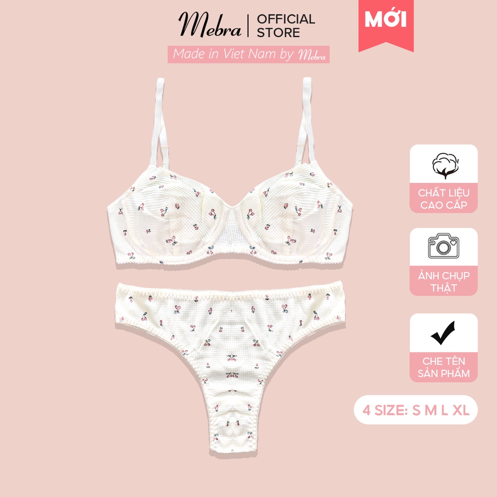 [LIMITED] Set đồ lót không đệm có gọng nâng ngực cotton wafle cao cấp hoạ tiết cherry trẻ trung cao cấp Mebra S008