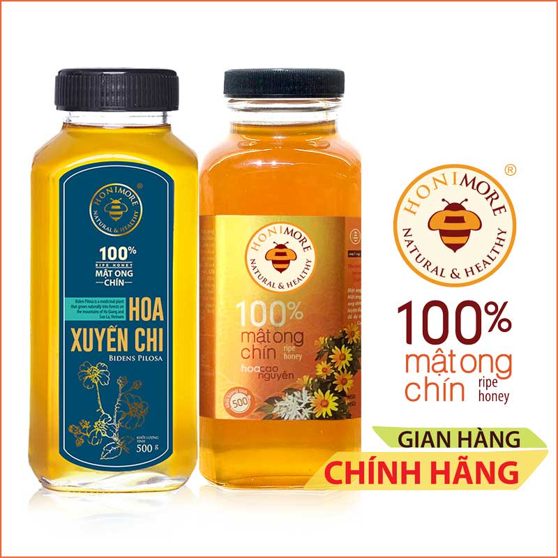 Combo Mật ong nguyên chất Hoa Xuyến Chi Honimore 500g + Mật ong rừng nguyên chất 500g- giúp tăng cường đề kháng