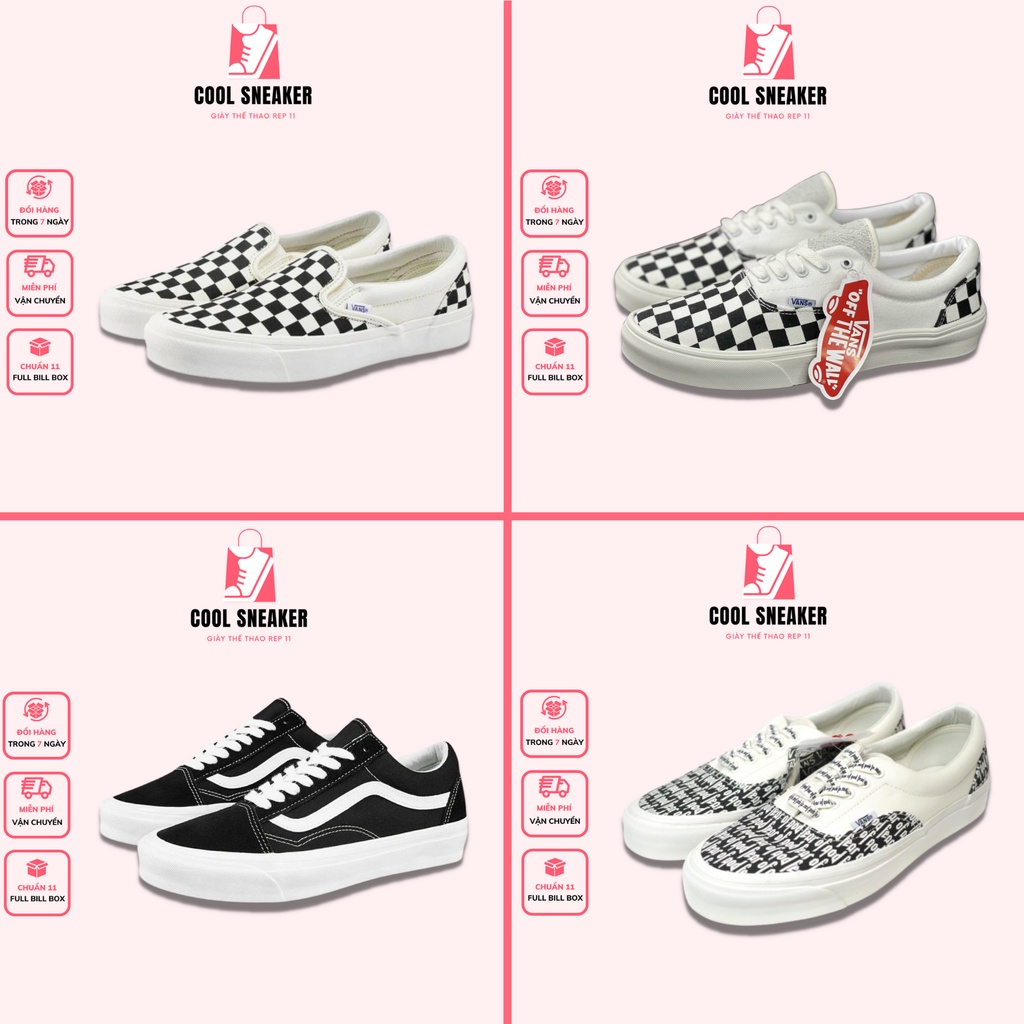 Giày thể thao sneaker nam nữ 𝗩𝗮𝗻𝘀 caro buộc dây, Giày Vans caro lười, Vans FOG, Vans vault old skool full box bill