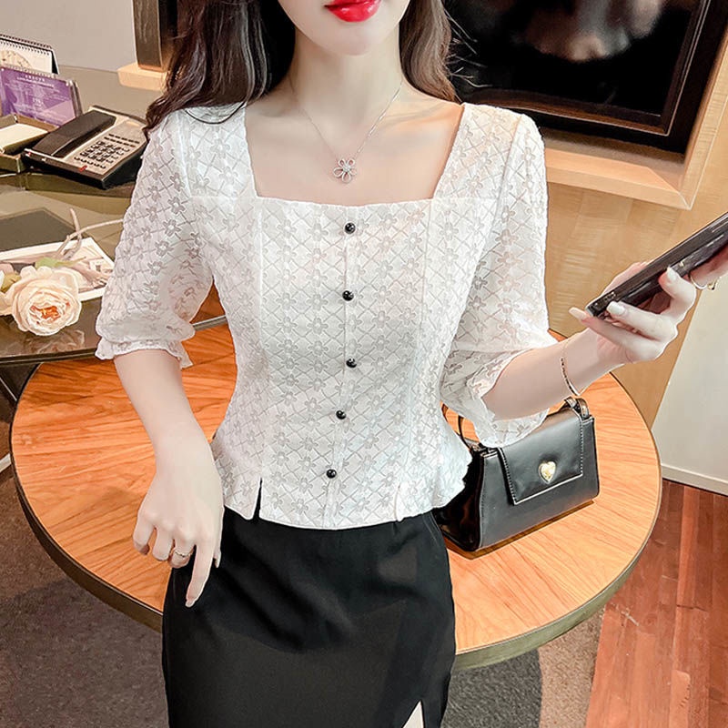 Áo Sơ Mi Ren In Họa Tiết Phong Cách Phương Tây Thời Trang Mùa Hè Dành Cho Nữ