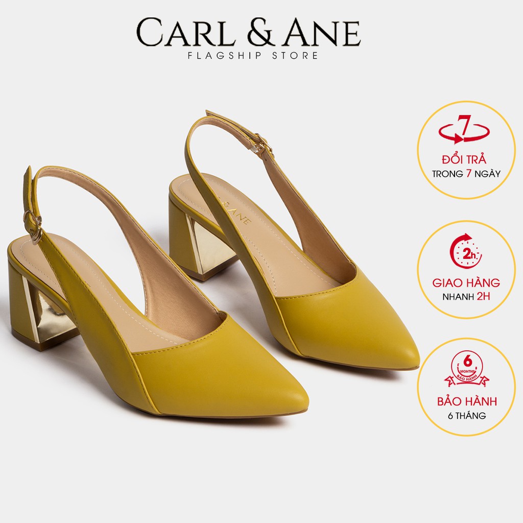 Carl & Ane - Giày cao gót thời trang mũi nhọn phối dây kiểu dáng basic cao 7cm màu vàng - CL001