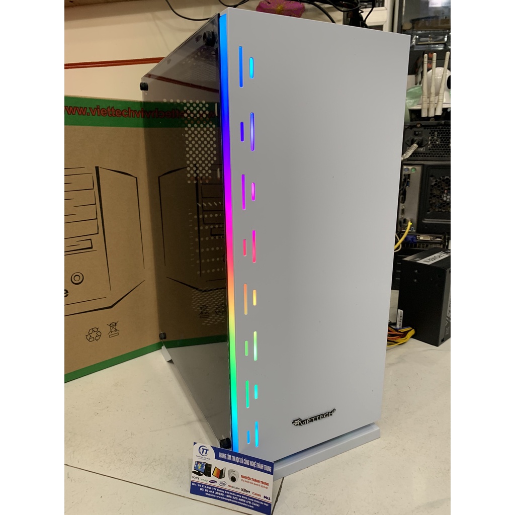 Vỏ Case (Vỏ máy tính) Gaming Viettech X19 Trắng, Đen Sẵn Dải Led RGB - Hàng Chính Hãng