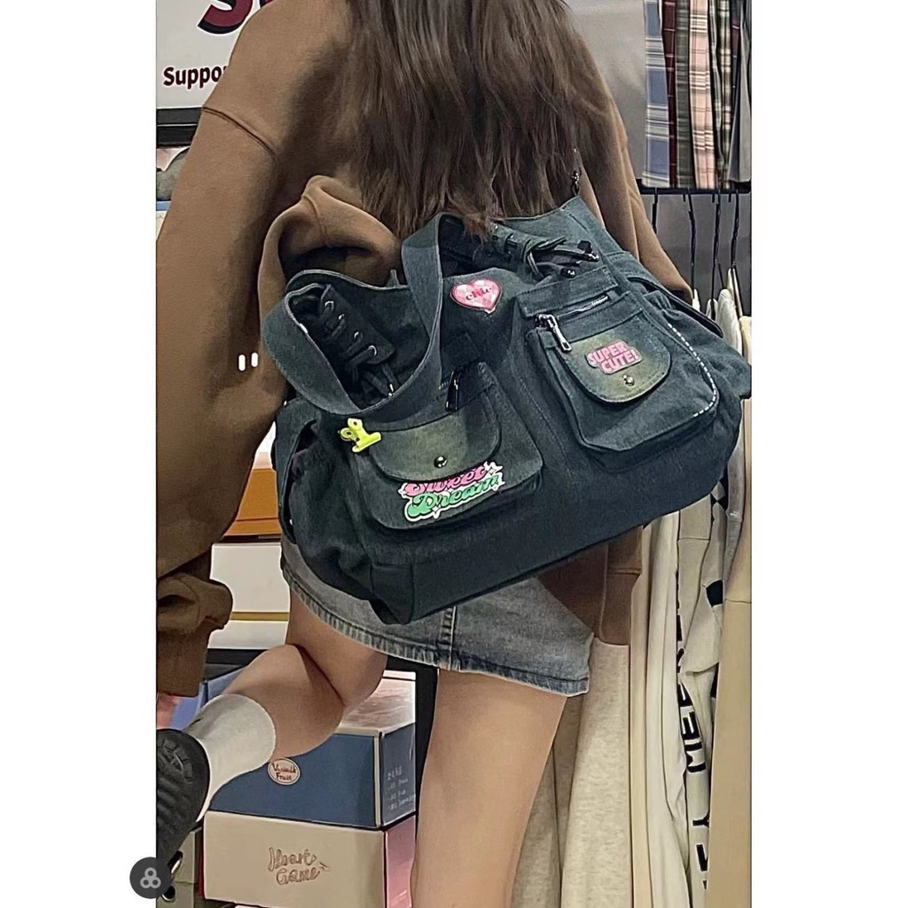 Túi Denim Một Dây Đeo Dưới Cánh Tay Cỡ Lớn Thời Trang Âu Mỹ Retro Cho Nữ