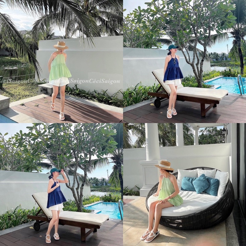 SET ÁO THÔ THÊU REN CỔ YẾM KÈM QUẦN SHORT TACTA