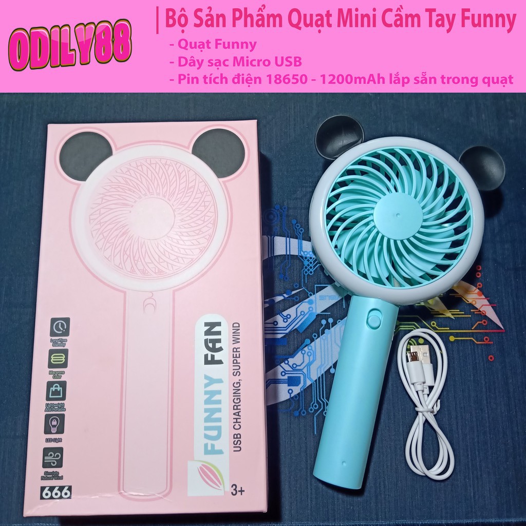 Quạt Cầm Tayfree shipBH 3 tháng Mini U32 Tai Thú Có Đèn Led Pin Sạc Đế Để Bàn Nhiều Hình