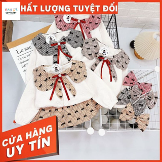 Váy đầm kèm áo dài tay nơ cho bé gái