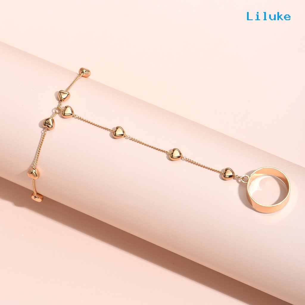 Bộ Nhẫn + Vòng Đeo Tay + Nhẫn + Đôi Khuyên Tai Hình Trái Tim Bằng Hợp Kim Màu Trơn Đơn Giản Thời