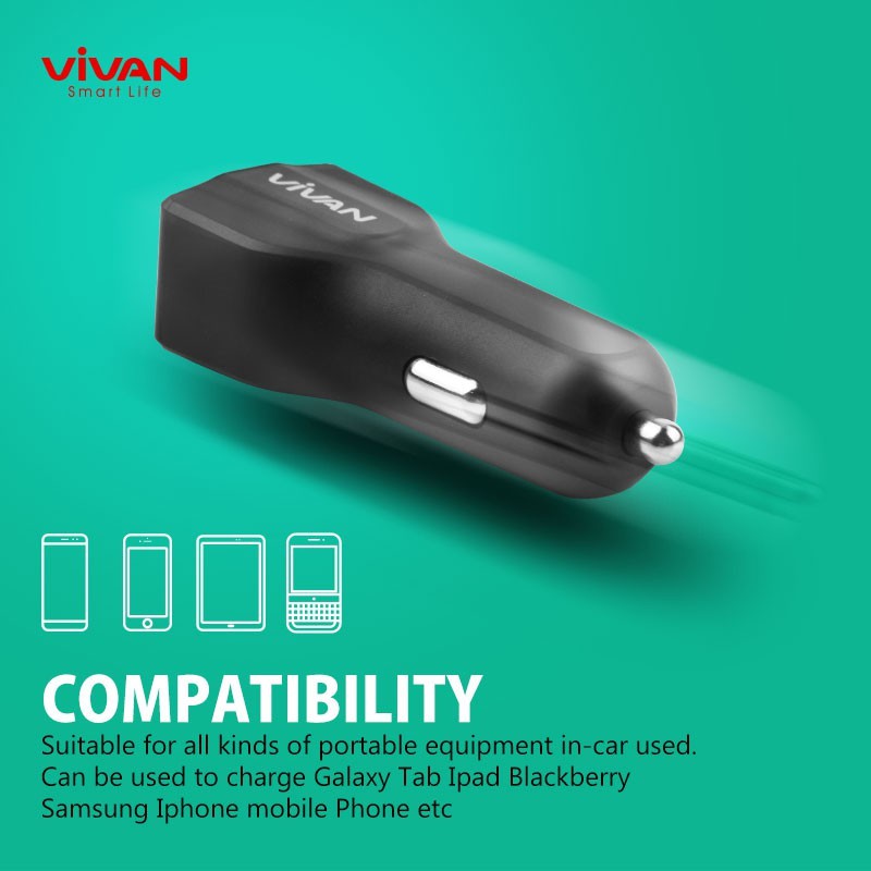 [Mã ELRVA30K giảm 7% đơn 99K] Sạc Xe Hơi VIVAN CC02S 2 Cổng USB Hỗ Trợ Sạc nhanh 5V/3.1A - BẢO HÀNH 1 ĐỔI 1 CHÍNH HÃNG