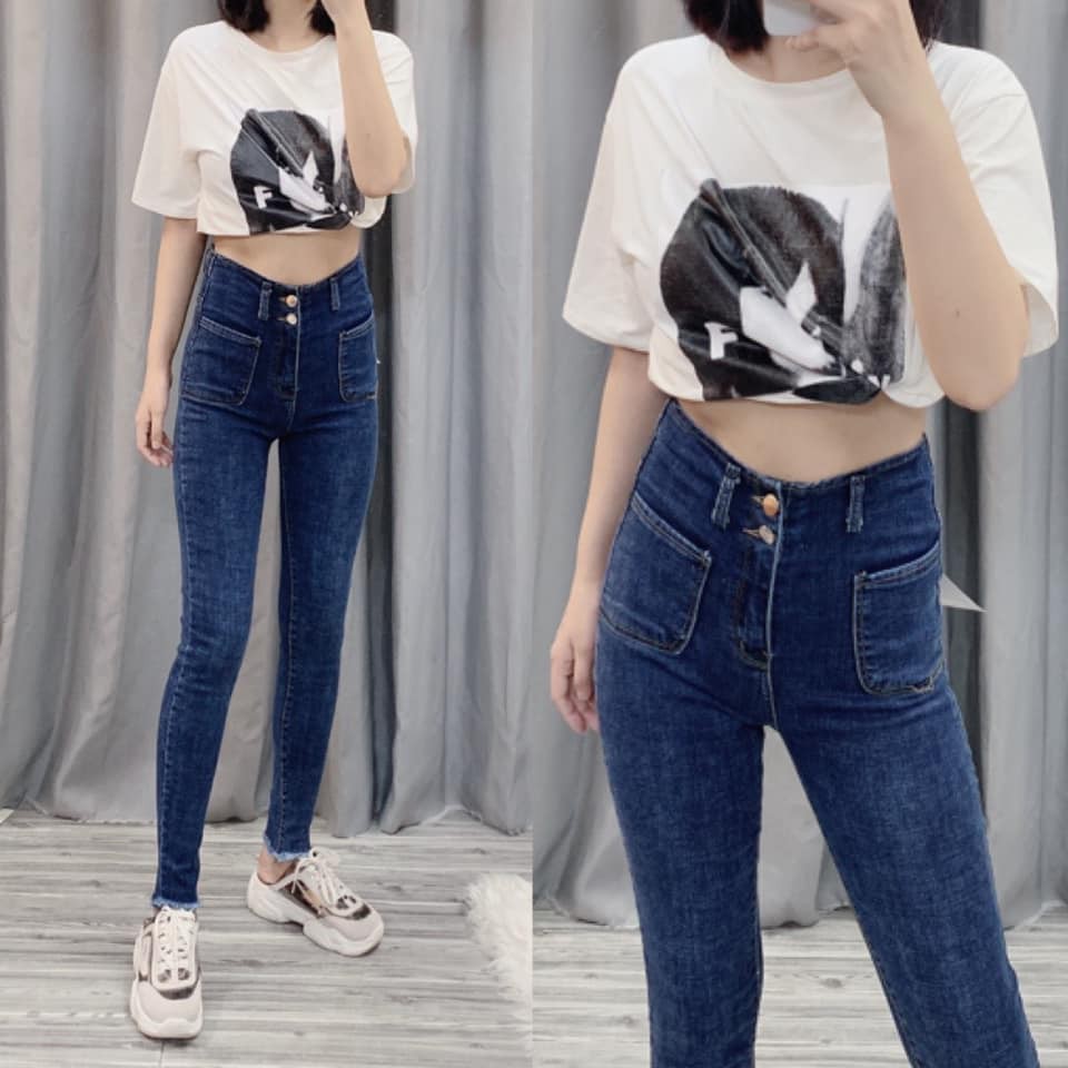 quần jeans ôm hai cúc túi vuông