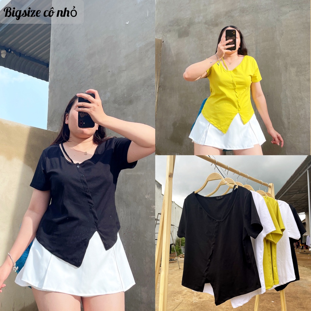Áo Thun Kiểu Bigsize Nút Xéo Lên Phom Dễ Thương Che Bụng Cực Tốt  A35
