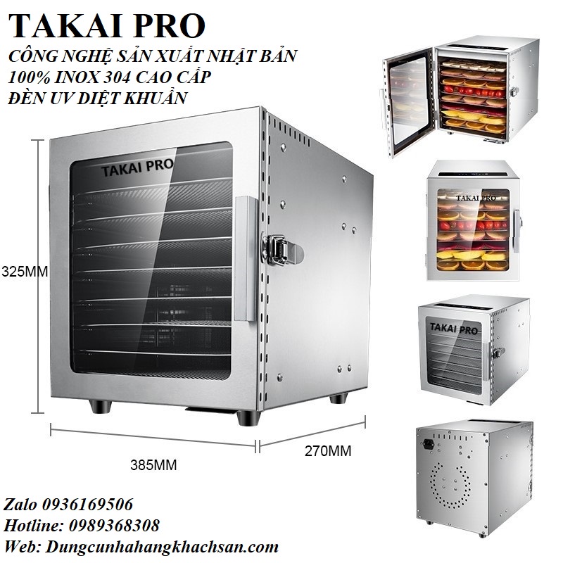 Máy sấy thực phẩm TAKAI PRO có đèn UV diệt khuẩn DBC-08A1 - Công nghệ Nhật Bản - 8 khay sấy