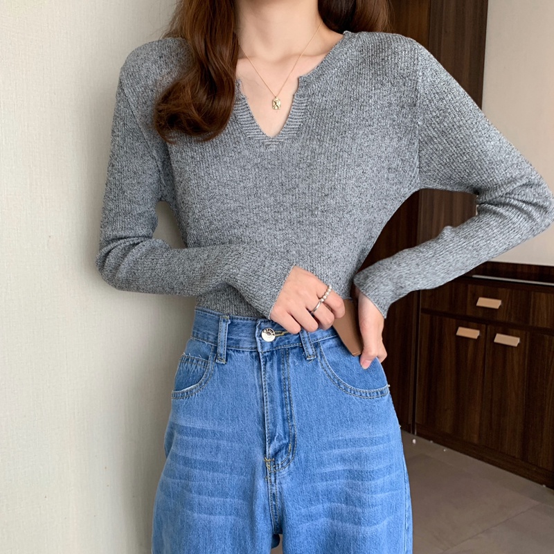 Áo Len Nữ Tay Dài Cổ Chữ V Thời Trang Hàn Quốc