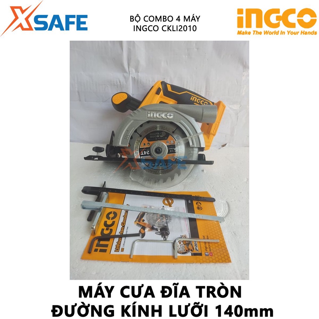 Bộ máy khoan cầm tay, máy bắn vít, máy cưa lọng, máy cưa đĩa tròn dùng pin 20V INGCO CKLI2010 gồm 4 máy, kèm 2 pin 4ah
