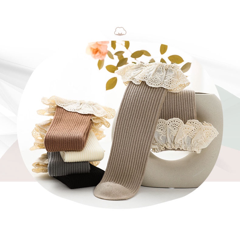 Vớ Dài Đến Đầu Gối Bằng Vải Cotton Mềm Mại Phong Cách Hàn Quốc Dành Cho Bé Gái 0-8 Tuổi