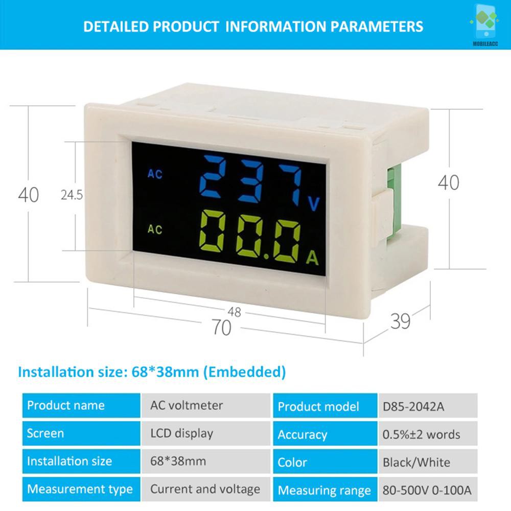 Đồng hồ kiểm tra dòng điện và điện áp màn hình LCD đo điện áp và dòng điện M D85-2042A AC80-500V