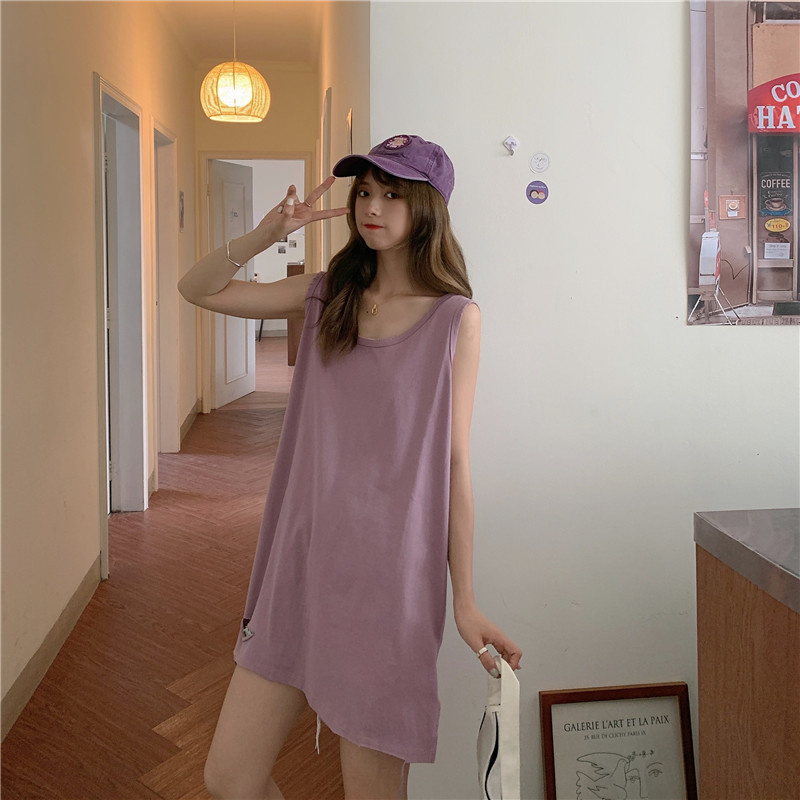 Áo thun SUXI sát nách dáng dài rộng phong cách Hàn Quốc cá tính dành cho nữ