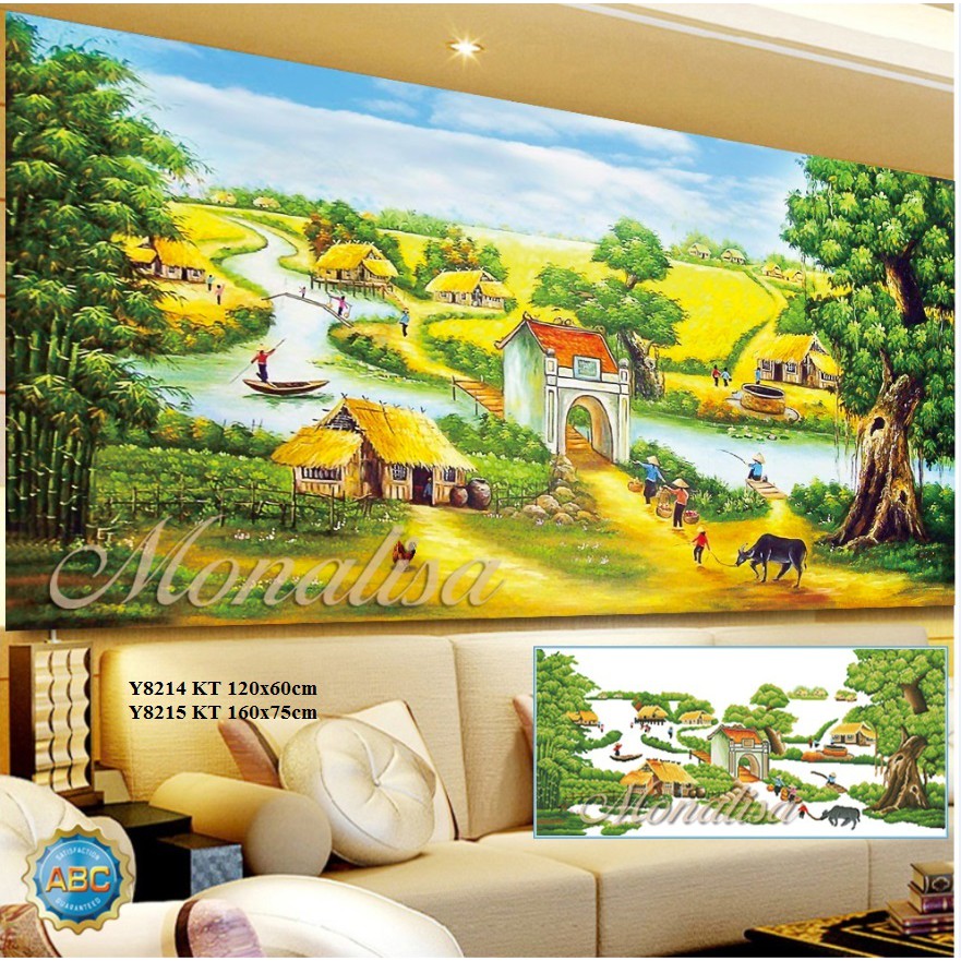 Tranh đính đá đồng quê KT:120x60cm,160x75cm. Tranh gắn đá chưa gắn